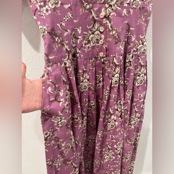 Vintage Herman Geist 100% Cotton Floral Retro Fit Maxi Purple Cream Dress 12 - Picture 7 of 14